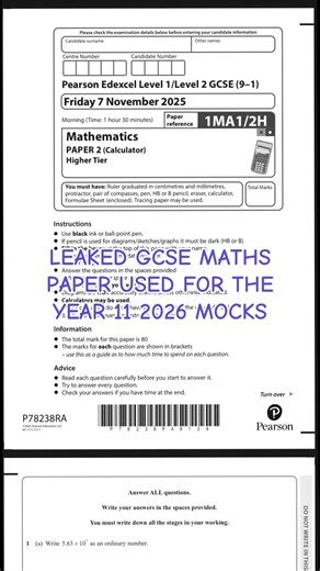 MATHS Edexcel Paper that will be used for 2026 Year 11 Mocks #maths #revision #gcse #mocks #fyp