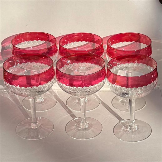 Vintage Ruby Red, Cut-to-clear Dot 5.5" Wine Glasses (set of 6) - Etsy