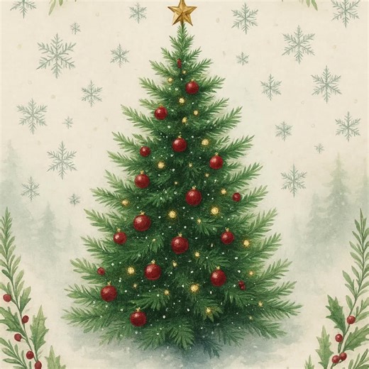 Vintage Christmas Tree Wall Art Printable, Watercolor Holiday Decor With Red Ornaments, Festive Winter Pine Tree Poster Download,digital Art - Etsy