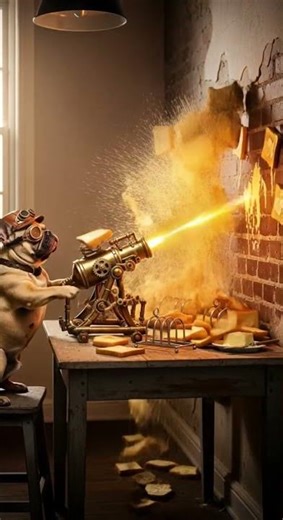Toast Machine Gun! Frenchie Uses Steampunk Tech for Breakfast! 🍞💥 #viral #Shorts #Funny #cute