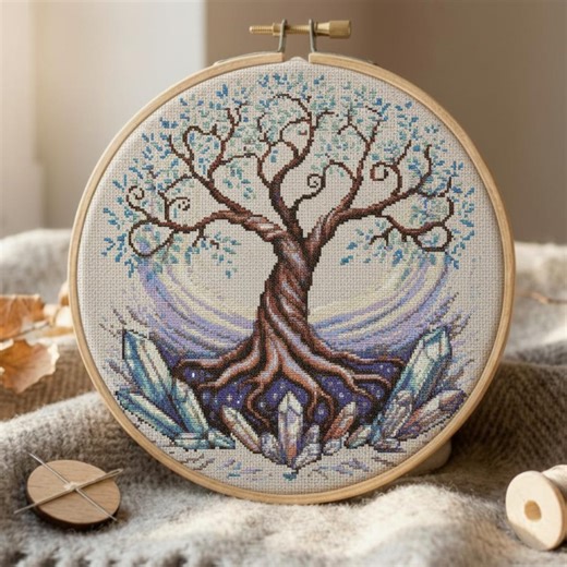 Tree of Life Crystal Cross Stitch Pattern, Modern Embroidery (PDF Pattern) - Etsy