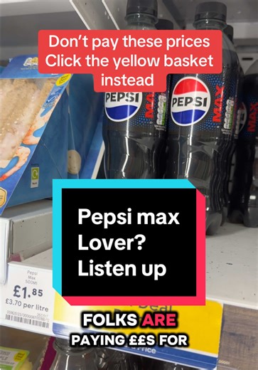 Pepsi max and cherry max for way less. Check the yellow basket and save on supermarket prices #pepsi #pepsimax #dealdrops
