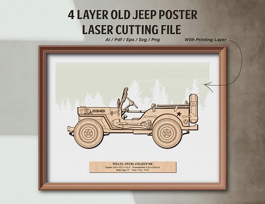 4 Layer Laser Cut Old Jeep / 3D Laser Cutting File / Laser Cutting Car Poster SVG / 3D Wall Art / Gift Idea - Etsy