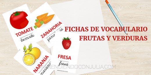 Fichas imprimibles de vocabulario: Frutas y verduras - Aprendiendo con Julia