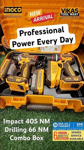 INGCO Cordless Combo Kit | 66Nm Impact Drill & 405Nm Impact Wrench | Power Tools | Vikas Tool Mart