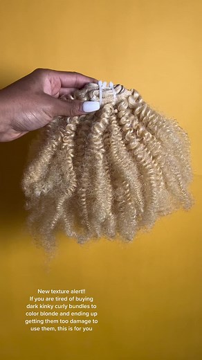 The straggle WAS real. Kinky curly blonde hair bundles available now! No more bleaching and damaging your bundles. This 100% hair bundles can be colored and tone to the blonde you are looking for. #blondekinkycurls #kinkycurlybundles #kinkycurly #naturalhair #hair #hairstyles #hairextensions #humanhair