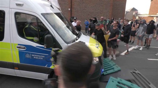EPPING: Anti-immigration protester run over by police van during ugly scenes
