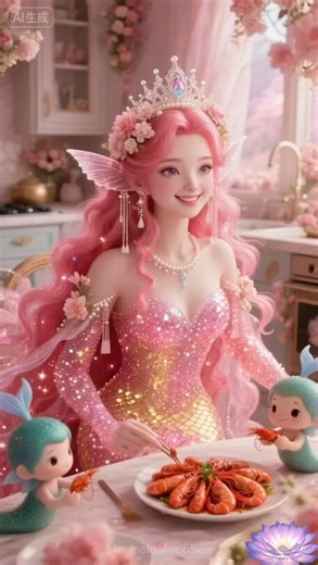 Beautiful mermaids enjoy sweet prawns happily🦐#beautifulmermaid #mermaid #mermaids #aiart #barbie