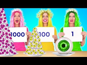 1000 लेयर फ़ूड चैलेंज #2 || 24 घंटो के लिए बड़ा vs छोटा खाना 123 GO! FOOD पर