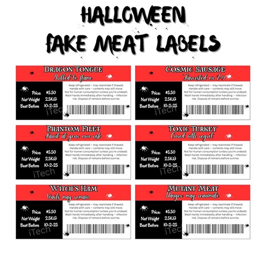 Editable Halloween Meat Labels, Fake Meat Label, Meat Sticker Label, Editable Labels, Canva Editable Template Zombie, Funny Halloween Treat - Etsy