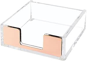 NatSumeBasics Rose Gold Sticky Note Holder Clear Post Note Holder Acrylic Memo Pad Holder Dispenser for Office Essentials Aesthetic Desk Accessories (Rose Gold)