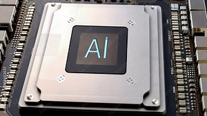 Top view of a computer microchip with the 'AI' label at the center, generative ai