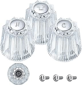 Enhon Shower Faucet Handle Replacement, Compatible with Price Pfister Contessa and Windsor Tub and Shower Faucets, Hot and Cold Knob Replacement, Clear Acrylic(3 Piece)
