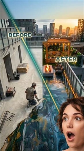 THIS FLOOR WILL BLOW YOUR MIND 😱Luxury Rooftop Epoxy Transformation #shortsfeed #viral #trending