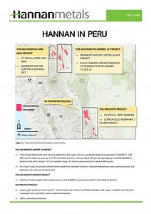 Hannan Metals Radiometric Dating Confirms Miocene Porphyry Belt at the Previsto Copper-Gold Project, Peru