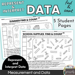 Representing & Interpreting Data: Find, Count, & Solve | No-Prep| Grades 1-3