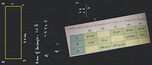 2. Fill in the blanks for rectangles (A= area, L= length, B= br... | Filo