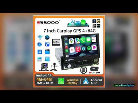 ESSGOO 7Inch Single DIN 64G Flip Out Car Stereo Radio Carplay Android Auto Radio Bluetooth Touch