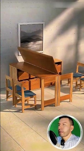 Folding dining table with 4 hidden chairs for small spaces