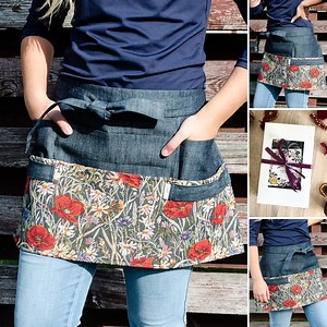 Garden Apron, Dark Denim Garden Apron for Woman With Poppy Patterns, Gardening Apron, Half Apron With Pockets, Florist Apron - Etsy
