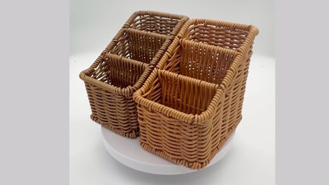 Handwoven Wicker Remote Control Holder,Rustic Rattan TV Remote Caddy Storage Box for Table, Farmhouse Desk Organizer Office Supplies,Makeup Brush Holder,Utensil Caddy (Golden Oak, Small - 3 Comp.)