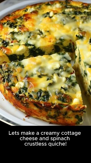 1.2M views · 5K reactions | Cottage Cheese & Spinach Crustless Quiche 不 Light, low carb, and creamy! Ingredients: • 1½ cups cottage cheese • 4 eggs • 1 cup sautéed spinach + chopped onion • A pinch of nutmeg • ½ cup shredded mozzarella Steps: 1. Preheat oven to 375°F. Grease a pie dish. 2. In a bowl, beat eggs, cottage cheese, and nutmeg. 3. Stir in spinach, onion, and mozzarella. 4. Pour into dish, bake 30 min until firm. | Kristina Recipes | Facebook