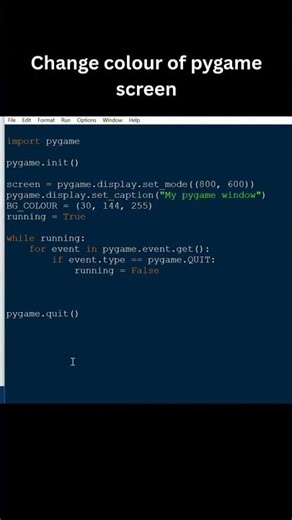 Change colour of pygame screen #coding #python #fyp