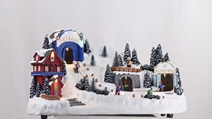 Top Treasures Christmas Village Ski Resort with Moving Skiers - Tabletop Display Animated with LED Lights Snow Village - Perfect Addition to Your Christmas Indoor Decorations & Holiday Collections
