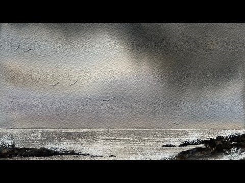 How To Paint a Simple Beginners Stormy Sea & Sky Watercolor Landscape, Atmospheric Loose Watercolour