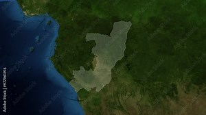 Zoom from Earth to Republic of the Congo. (Highlighted) 3D World map animation. Images from NASA