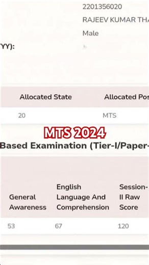 SSC MTS 2024 SCORECARD🔥#ssc #motivation #result #shorts