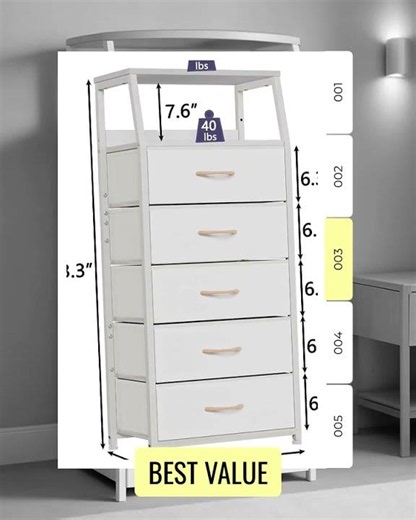 NEW White Dresser With 5 Drawers And Wood Top Bedroom Storage