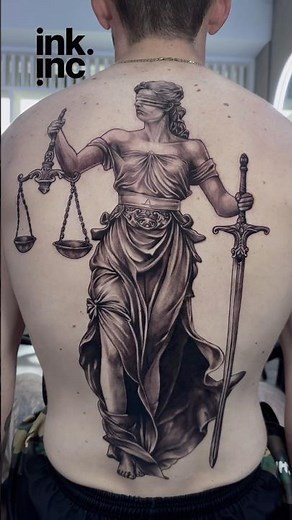 ⚖️ Lady Justice Back Tattoo | Greek Mythology Black and Grey Realism