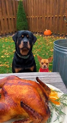 Chihuahua doesn't have a thanksgiving this year thanks to Rottweiler 😅😅 #chihuahua #rottweiler #USAanimals #usareels #animallover | Tiny Paws