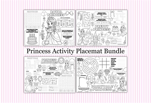 Princess Activity Placemat Bundle | Kids Party Activities | Printable Princess Coloring Pages | Birthday Table Games for Girls - Etsy