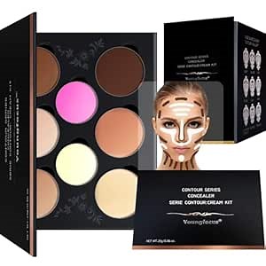 Youngfocus Cosmetics Cream Contour Best 8 Colors Contouring Foundation - Highlighting Makeup Kit/Concealer Palette - Vegan, Cruelty Free and Hypoallergenic - Instruction Manual（Deep Pink）