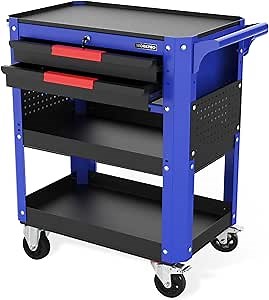 WORKPRO 28” Rolling Tool Cart, Premium 2-Drawer Utility Cart, Heavy Duty Industrial Storage Organizer Mechanic Service Cart with Wheels and Locking System, 400 lbs Load