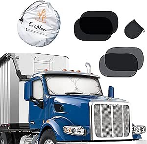 EcoNour Semi-Truck Sun Shade with Car Side Window Shade | 240T UV Protective Sunshade for Truck Windshield for UV ray Protection | Car Blackout Window Sun Shades for Truck, SUV and Vans