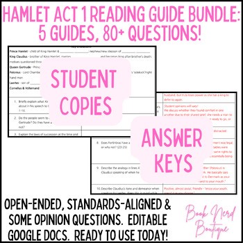 Hamlet Act 1 Reading Guide Bundle - 5 Guides & Answer Keys - Over 80 Questions