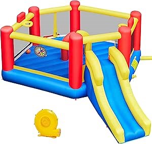 Yaheetech Inflatable Bounce House, 7-in-1 Oversize Bouncing Area w/Obstacle Arch & Slide & Basketball Game & Dart Game, Bounce House for Kids Aged 3-10 w/Storage Bag & 520W Blower