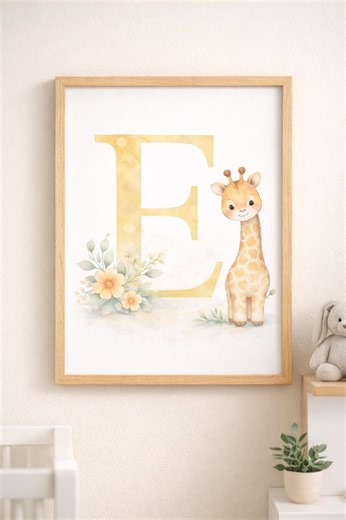 Woodland Letter E Print | Giraffe Alphabet Nursery Wall Art (digital Download) - Etsy
