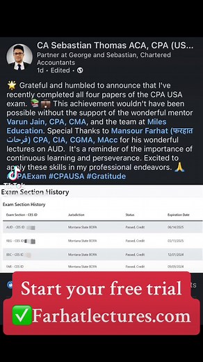 Start your free trial👉https://lnkd.in/g4hZAp2Add Farhat to your CPA exam review course whether it is Becker, Roger, Gleim, Miles Surgent or other.❌I don’t replace your CPA course.Farhat is:✅mapped to your CPA course✅explain the material in depth✅provides tons of MCQs including AICPA✅Support and guidance by Farhat and his team.#pwc #deloitte #kpmg #ey #big4 #cpastudying #cpaexam #cpatips #cpacandidates #grantthornton #cbiz #naba #dbo #cpaexam#cpaexamlife #cpaexamsquad #cpaexams #cpareview #accou