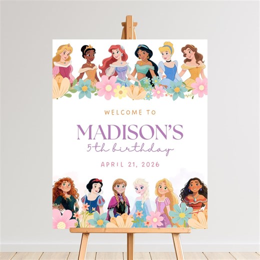 Watercolor Princess Welcome Sign: Princess Party Decorations (canva Template, Instant Download) - Etsy