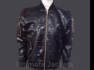 Black Crocodile Embossed Leather Bomber Jacket for Men | Legend Leather Costume - Etsy