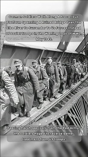 Colorized Footage: German Soldiers Cross a Broken Bridge to Surrender to U.S. Forces, May 1945