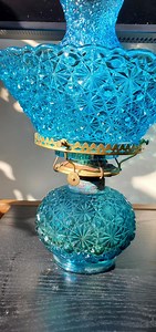 Vintage L E Smith Glass Blue Daisy and Button Pattern Oil Lamp With Eagle Burner and Glass; 13x9". Not Electrified - Etsy