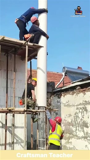 Installing a Vertical Pipe Column Beside a House #shorts #construction
