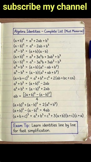 Algebra formula #12thmathobjectiveforboardexam2023 #mathchapter #education