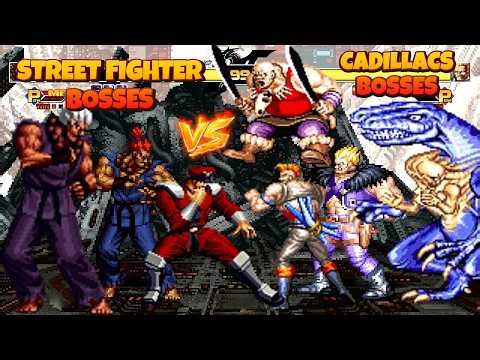 Cadillacs and Dinosaurs Bosses vs Akuma, M Bison & Shin Akuma | KOF Mugen 6 Round Boss War!