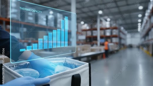 Cold chain logistics warehouse technology monitors thermal capacity for efficient storage and safe transport of temperature sensitive products